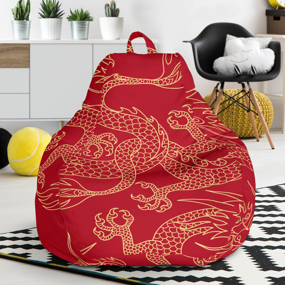 Gold Dragons Red Background Bean Bag Cover