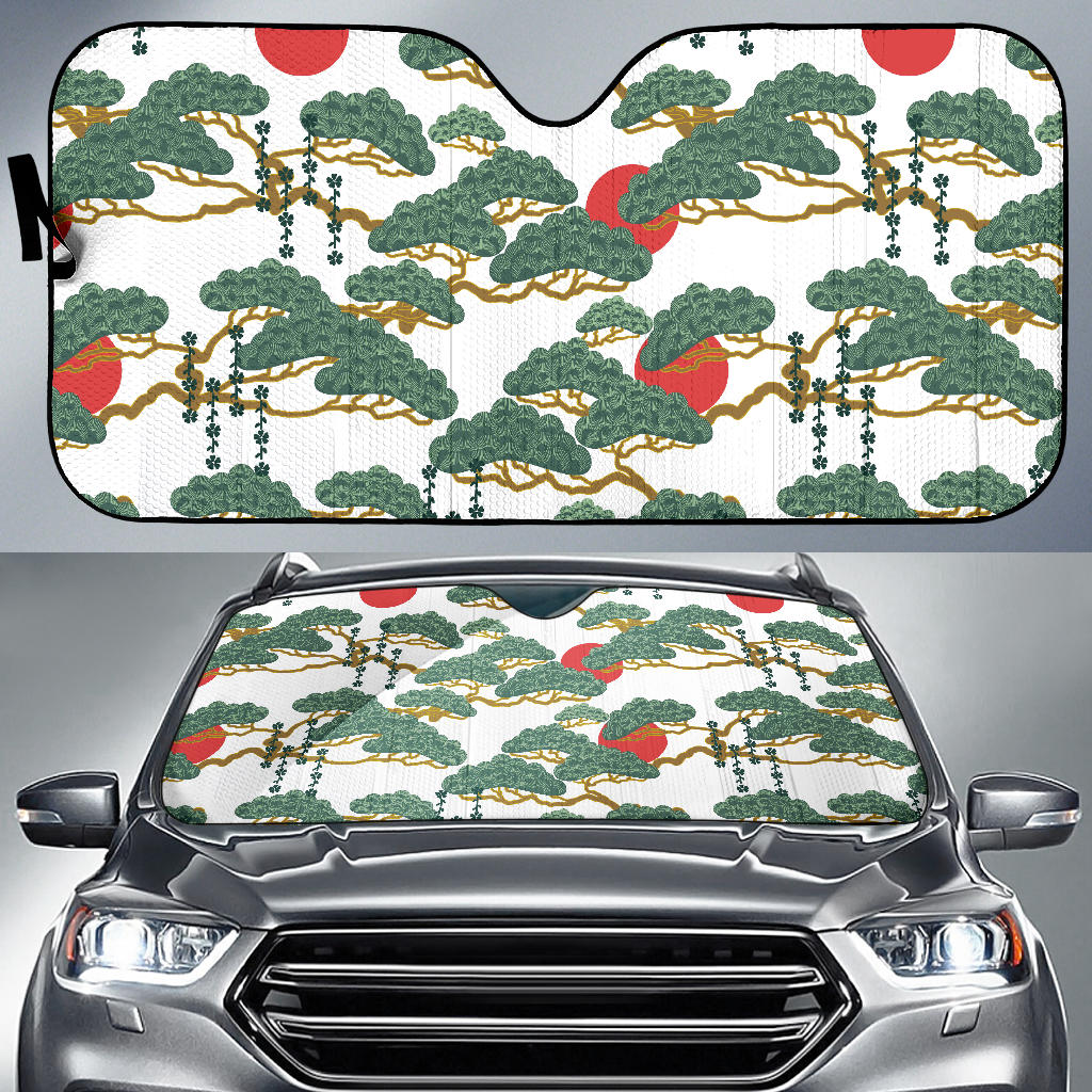 Bonsai Red Sun Japanese Pattern Car Sun Shade