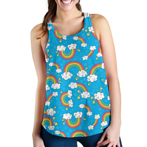 Rainbows Sky Clouds Pattern Women Racerback Tank Top