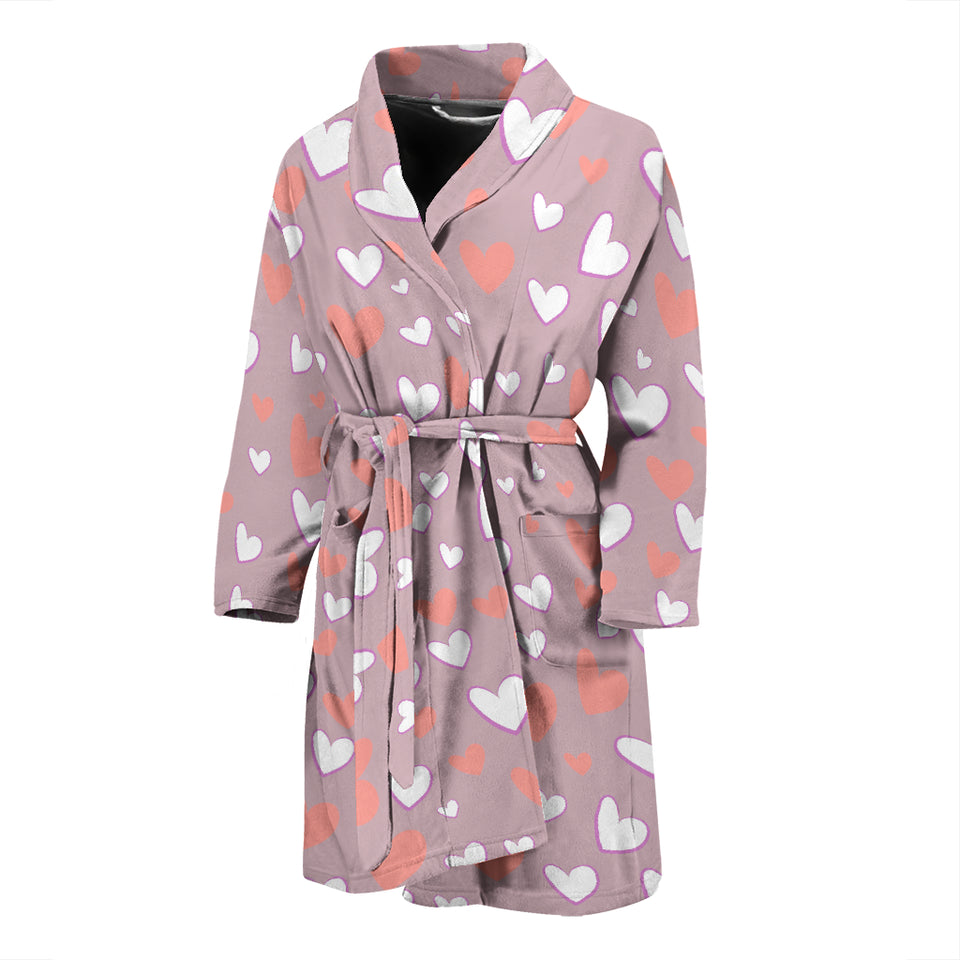 Coral White Heart Pattern Men'S Bathrobe