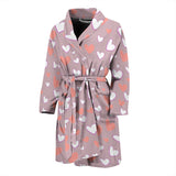 Coral White Heart Pattern Men'S Bathrobe