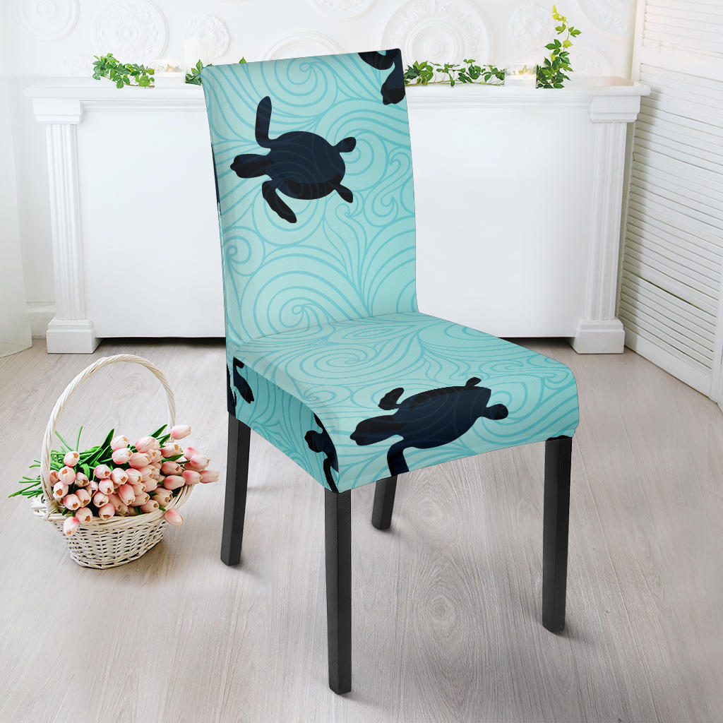 Sea Turtle With Blue Ocean Backgroud Dining Chair Slipcover