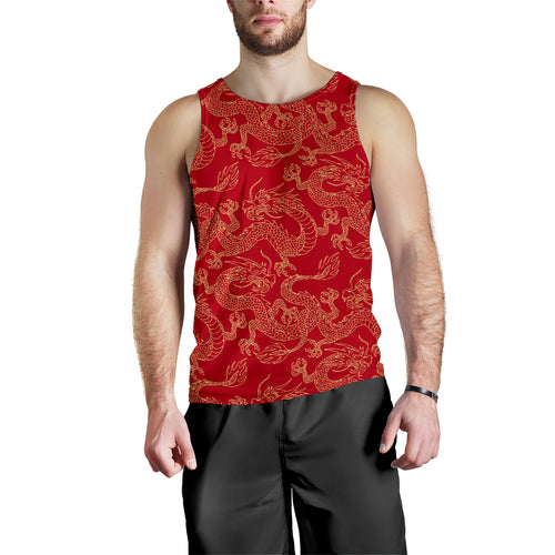 Gold dragons red background Men Tank Top