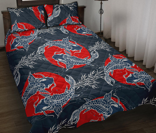 Koi Fish Carp Fishs hand drawn japanese art Quilt Bed Set