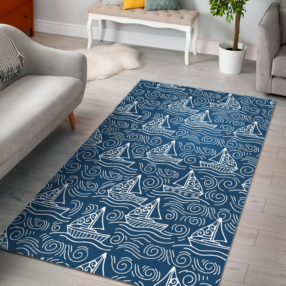 Hand Drawn Sailboat Pattern Area Rug