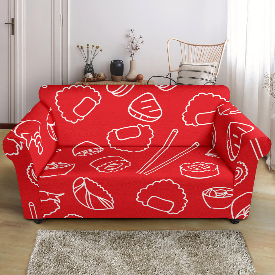 Sushi Pattern Red Background Loveseat Couch Slipcover