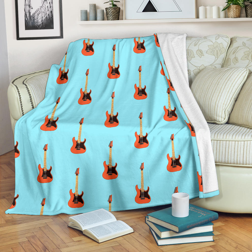 Electric Guitar Pattern Light Blue Background Premium Blanket