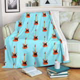 Electric Guitar Pattern Light Blue Background Premium Blanket