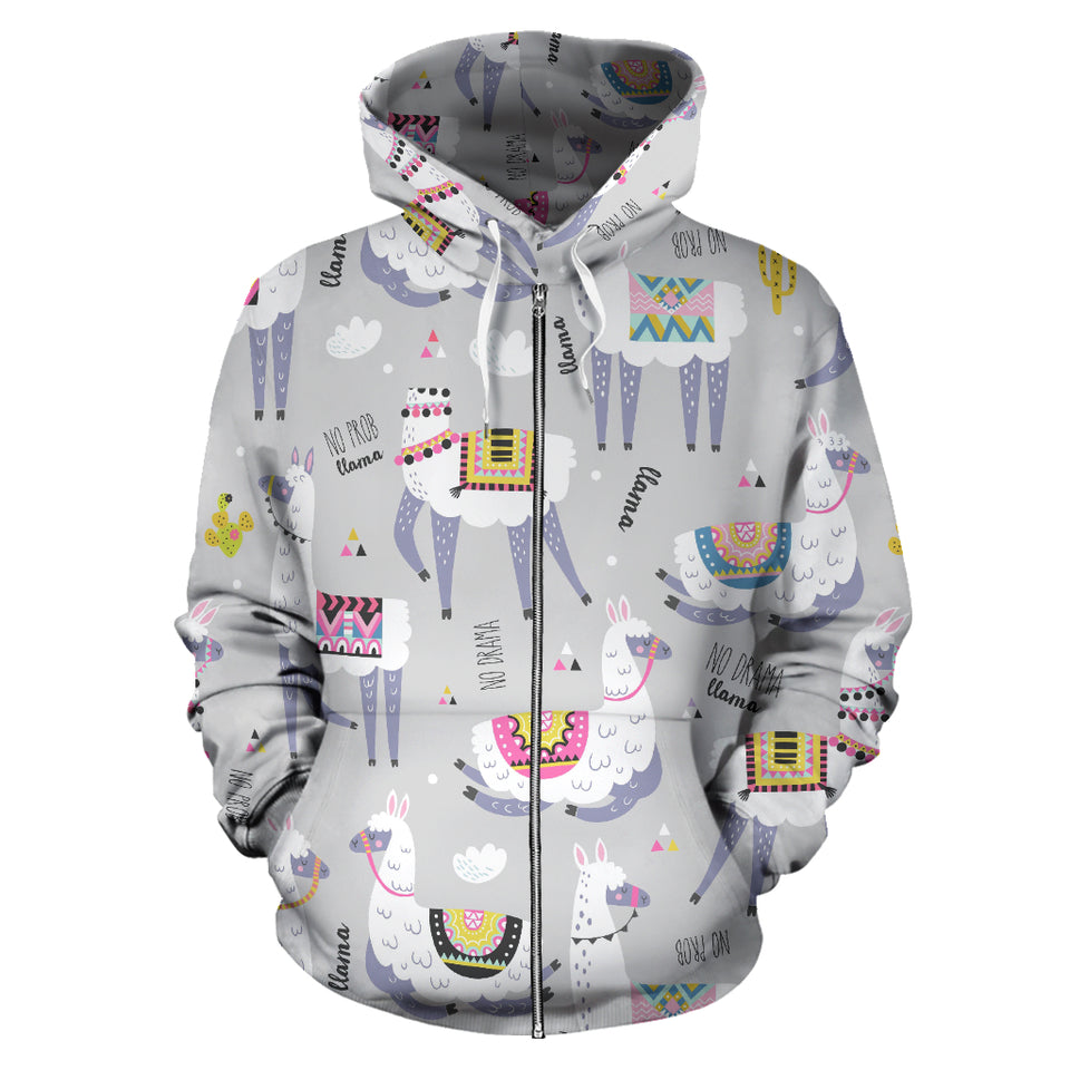 Cute Llama Alpaca Pattern Zip Up Hoodie