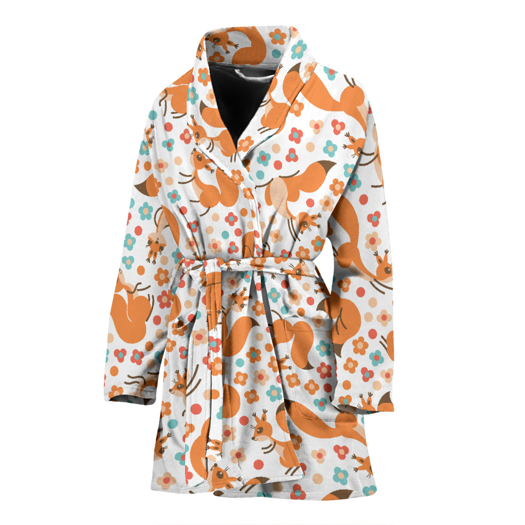 Squirrel Pattern Print Design 05 Women's Bathrobe