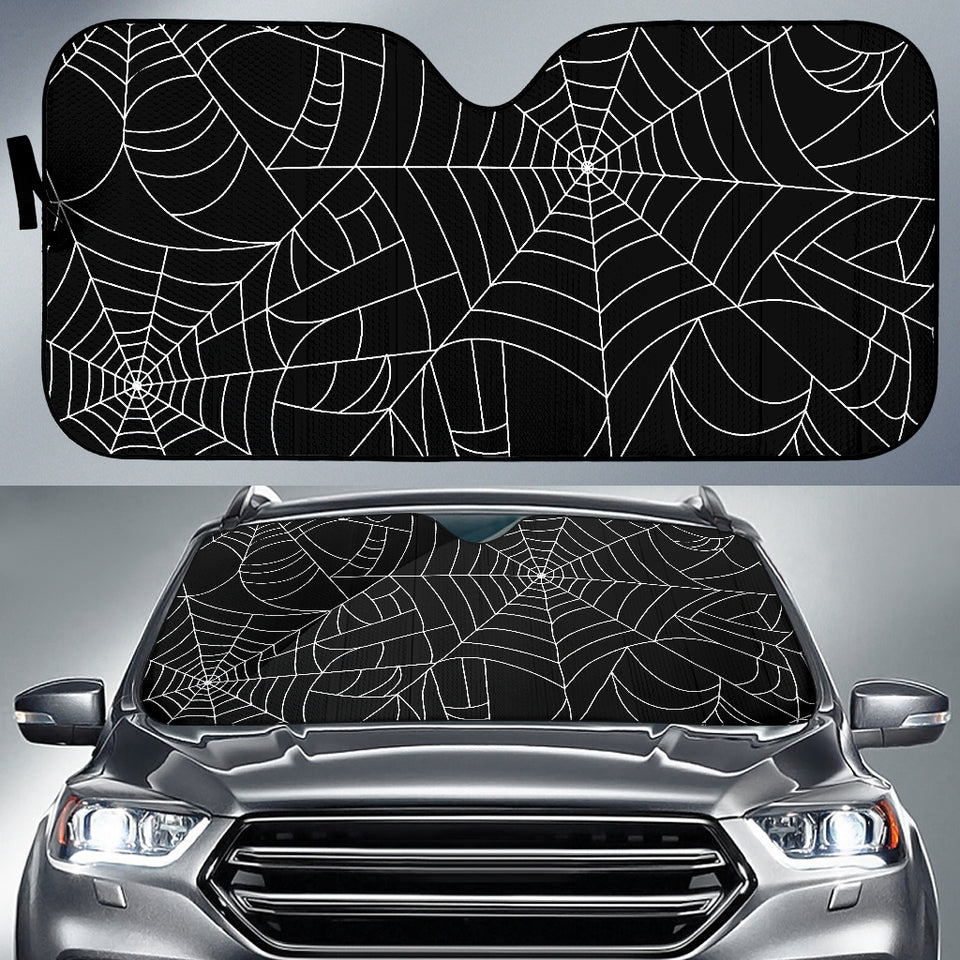 Spider Web Pattern Black Background White Cobweb Car Sun Shade
