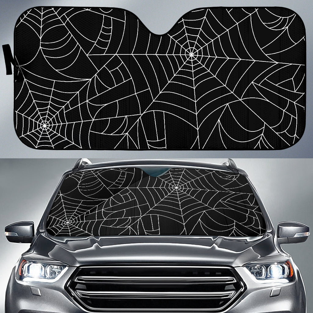 Spider Web Pattern Black Background White Cobweb Car Sun Shade