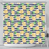 Pineapples Pattern Striped Background Shower Curtain Fulfilled In US