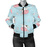 Cute Cow Flower Pattern Women'S Bomber Jacket