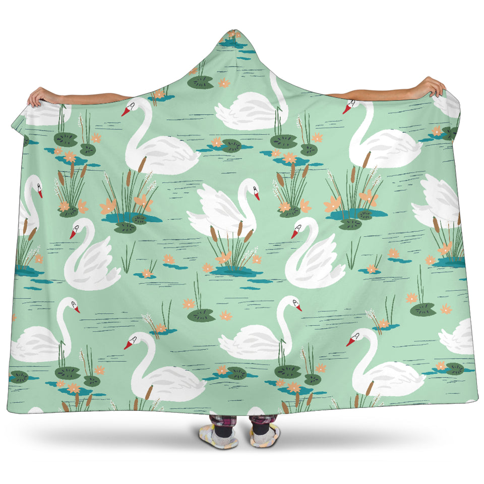 White Swan Lake Pattern Hooded Blanket