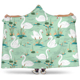 White Swan Lake Pattern Hooded Blanket