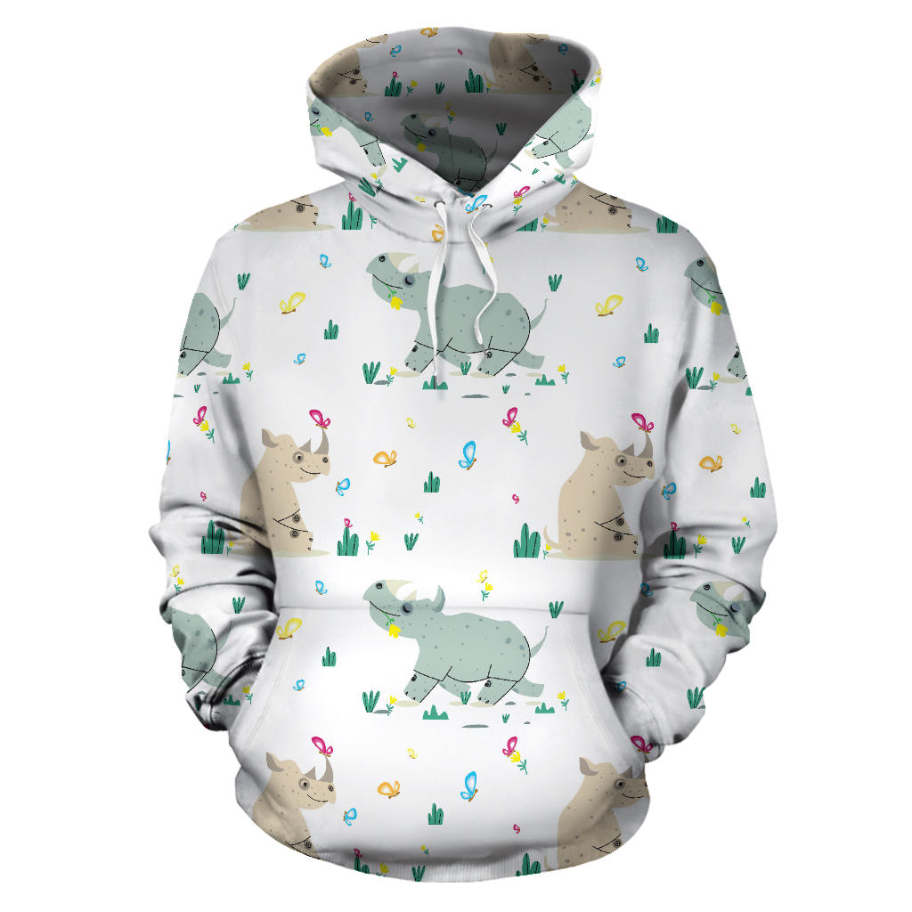 Cute Rhino Pattern Men Women Pullover Hoodie