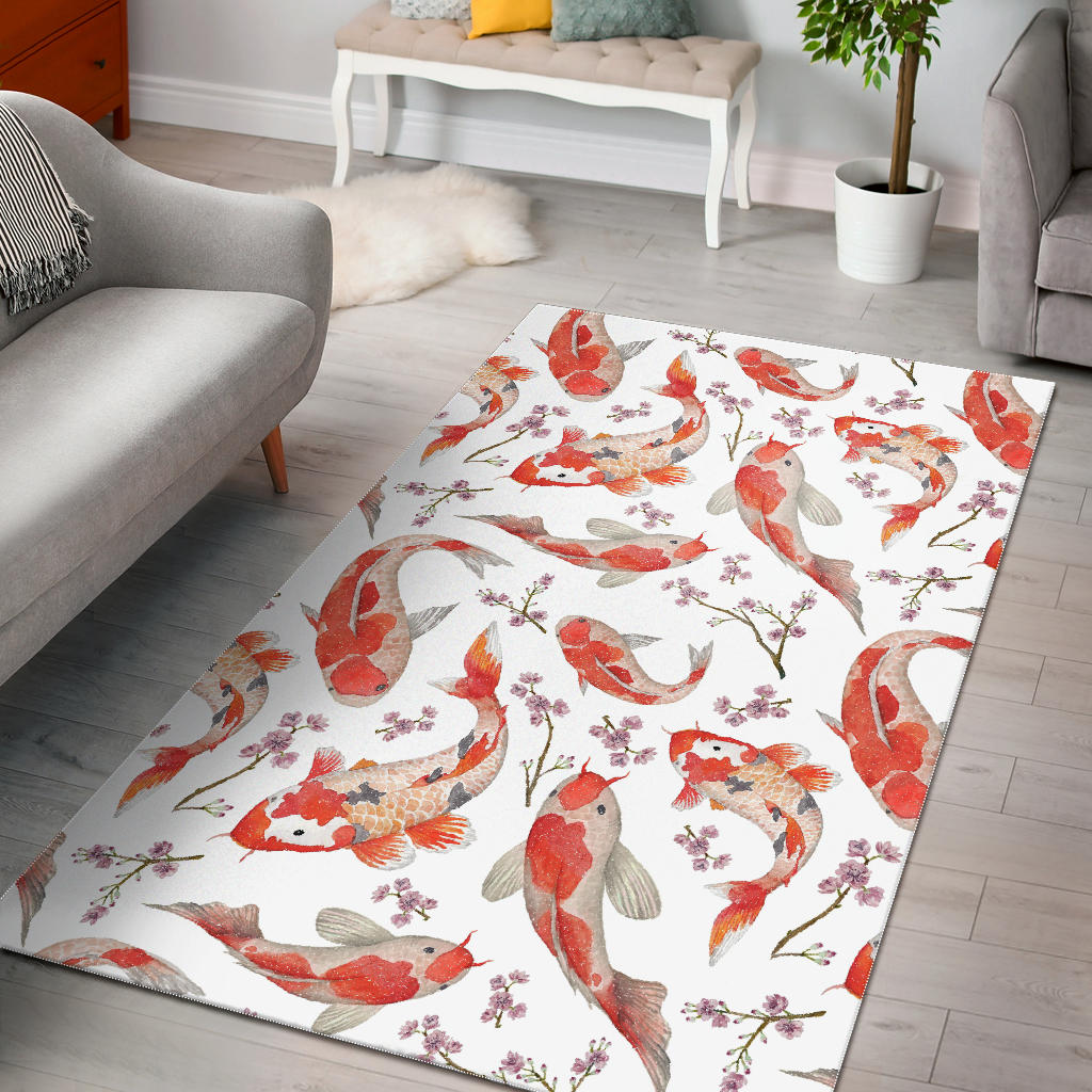 Watercolor Koi Fish Carp Fish Pattern Area Rug