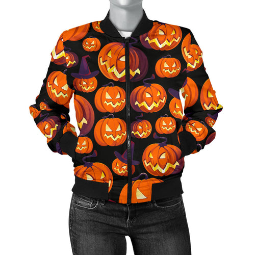 Halloween Pumpkin Pattern Women'S Bomber Jacket