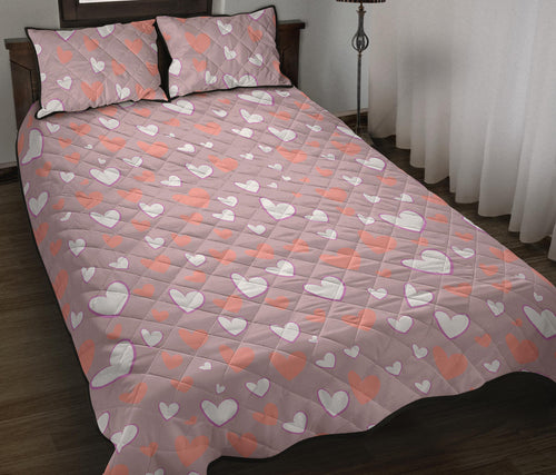coral white heart pattern Quilt Bed Set