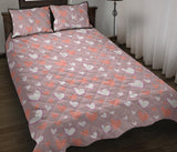 coral white heart pattern Quilt Bed Set