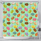 Colorful Donut Pattern Green Background Shower Curtain Fulfilled In US