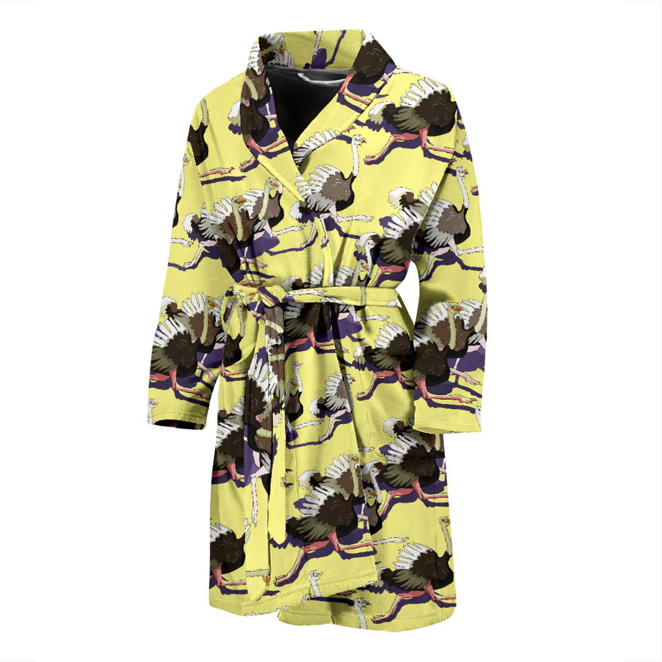 Ostrich Pattern Print Design 04 Men's Bathrobe