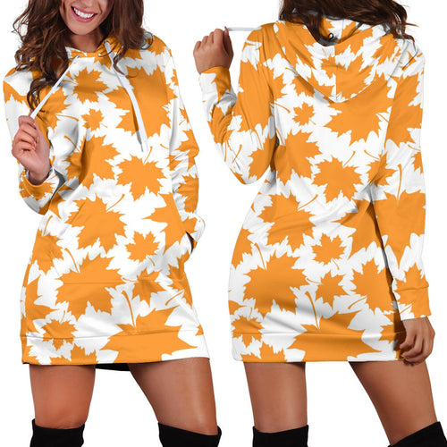 Orange Maple Leaf Pattern Women'S Hoodie Dress