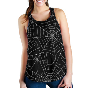 Spider web pattern Black background white cobweb Women Racerback Tank Top