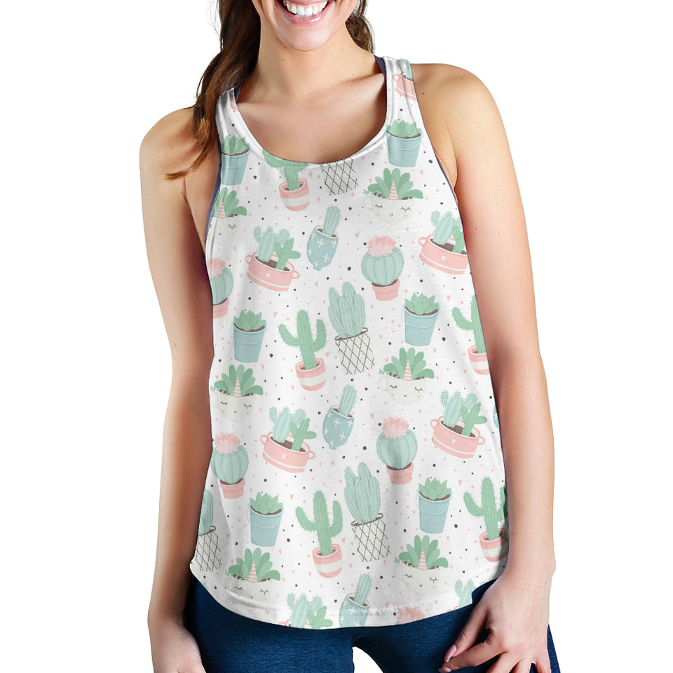 Pastel color cactus pattern Women Racerback Tank Top