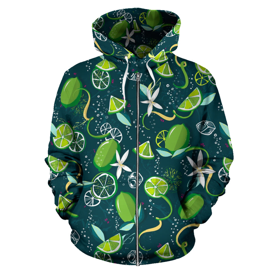 Lime Ice Flower Pattern Zip Up Hoodie