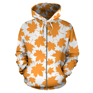 Orange Maple Leaf Pattern Zip Up Hoodie