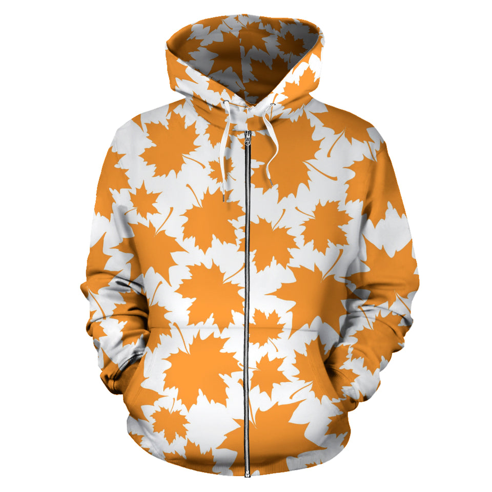 Orange Maple Leaf Pattern Zip Up Hoodie