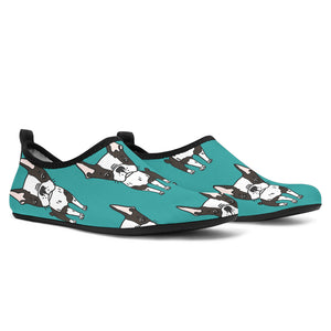 Hand Drawn Boston Terrier Dog Pattern Aqua Shoes