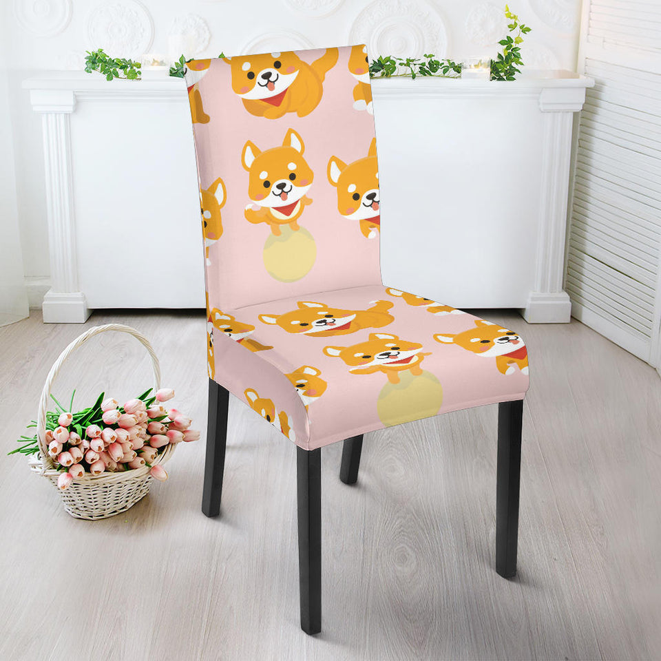 Cute Shiba Inu Dog Pattern  Dining Chair Slipcover