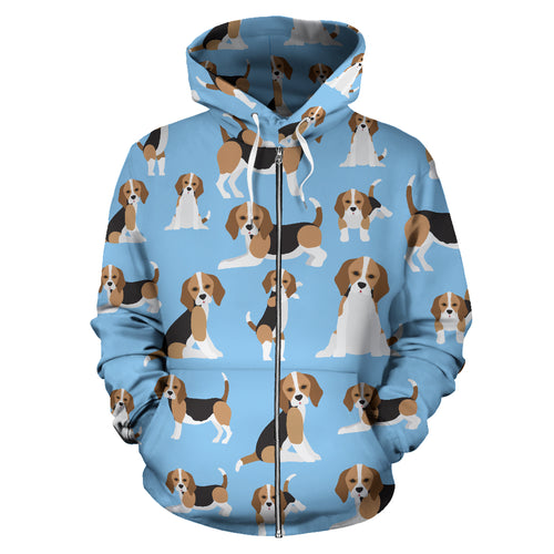 Beagle Dog Blue Background Pattern Zip Up Hoodie