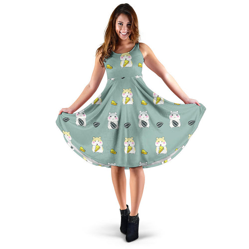 Cute Hamster Cheese Pattern Sleeveless Midi Dress