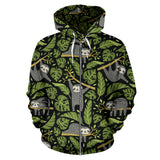 Cute Sloths Tropical Palm Leaves Black Background Zip Up Hoodie
