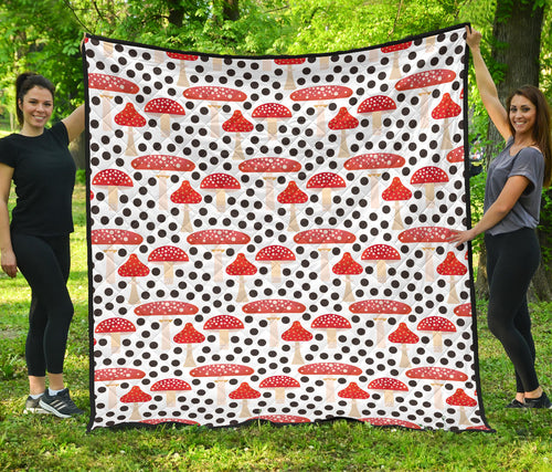 Red Mushroom Dot Pattern Premium Quilt
