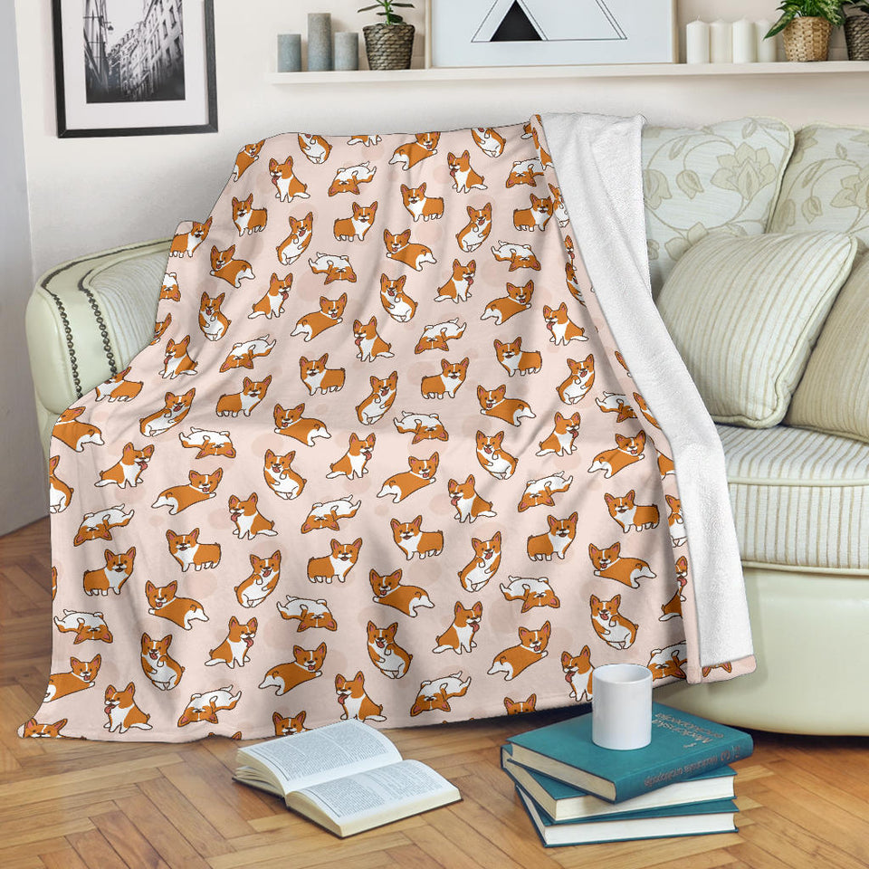 Cute Corgis Pattern Pink Background Premium Blanket