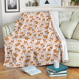 Cute Corgis Pattern Pink Background Premium Blanket