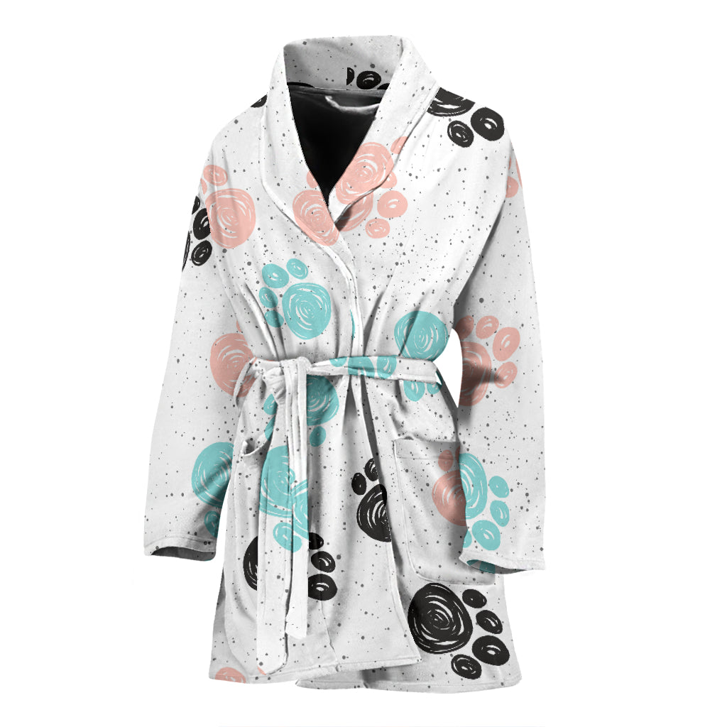 Dog Paws Pattern Print Design 04 Women's Bathrobe