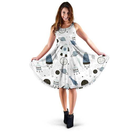 Hand Drawn Space Elements Space Rocket Star Planet Space Probe Sleeveless Midi Dress