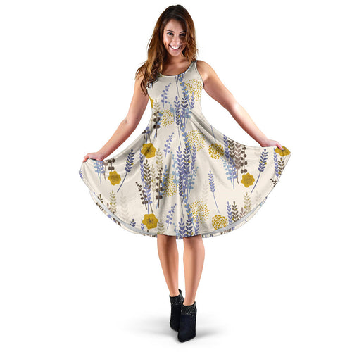 Lavender Modern Pattern Blackground Sleeveless Midi Dress