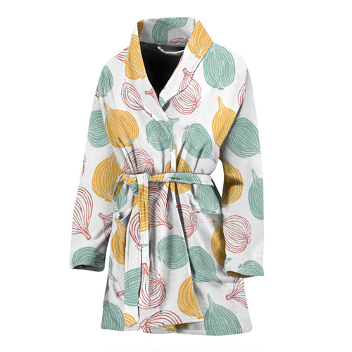 Colorful Onions White Background Women'S Bathrobe