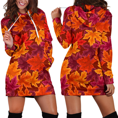 Autumn Maple Leaf Pattern Women'S Hoodie Dress