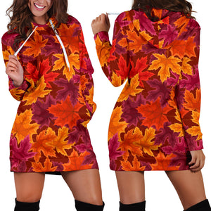 Autumn Maple Leaf Pattern Women'S Hoodie Dress