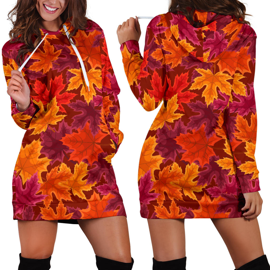 Autumn Maple Leaf Pattern Women'S Hoodie Dress