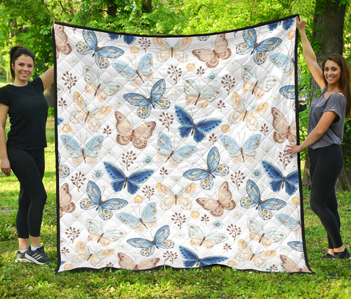 Blue Butterfly Pattern Premium Quilt