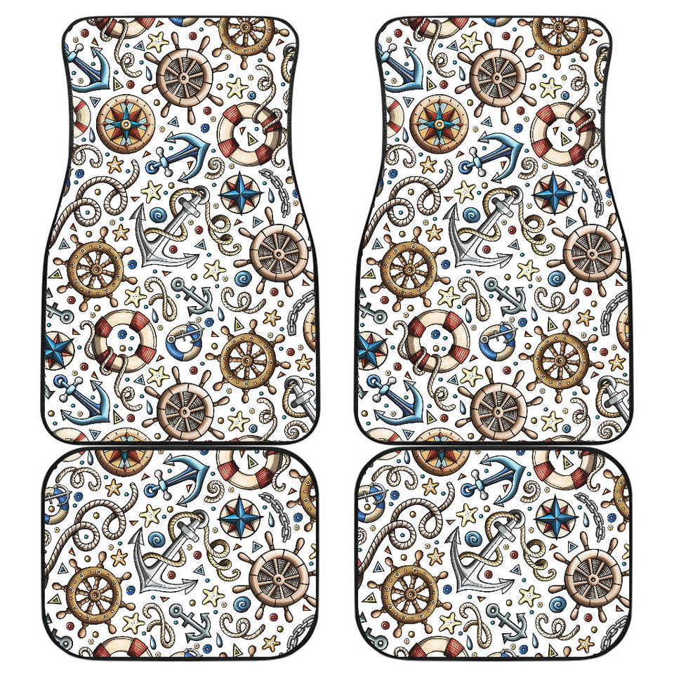 Cute Nautical Steering Wheel Anchor Pattern Front And Back Car Mats